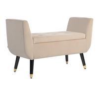 HOMCOM Panca di lusso Panca imbottita con vano portaoggetti Braccioli Panca per il petto Legno di gomma vellutato in poliestere Beige 107 x 42 x 65 cm