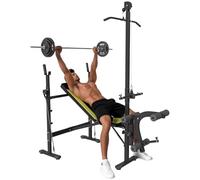 Panca Multifunzione Stazione Fitness Panche e Attrezzi Nero e Giallo 175L x 110P x 202Acm in Acciaio, PVC, EVA Homcom Aosom