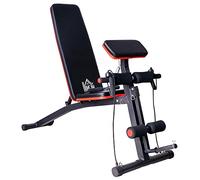 HOMCOM Panca Multifunzione con Schienale Regolabile a 7 Livelli per Addominali, Panca Palestra Pieghevole con Macchina per Estensione delle Gambe, Cuscinetto, Banda di Resistenza, per Home Gym Casa