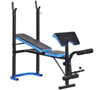 HOMCOM Panca Multifunzione con Supporto Bilanciere e Schienale Regolabile, in Acciaio e PU, 155x56.5x120 cm, Nero e Blu Aosom Italy