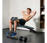 HOMCOM Panca Palestra Pieghevole, Panca Addominali Multifunzione Inclinabile con Schienale Regolabile a 7 Livelli, Macchina Leg Extension, Cuscinetto, Banda di Resistenza, per Allenamento Casa, Blu Qu