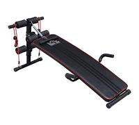 HOMCOM Panca per Addominali a Casa Regolabile, Panca Addominali Inclinazione con Vogatore a molla e 2 Corde Elastiche, 55.5 x 137.5 cm Nero