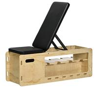 HOMCOM Panca per pesi, panca per allenamento con contenitore e bande di resistenza, panca fitness regolabile per sollevamento pesi, allenamento della forza, legno massiccio