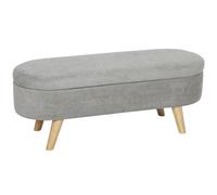 Homcom Panca per piedi letto, pouf portaoggetti imbottito in velluto di peluche con gambe in legno e sedile imbottito, panca portaoggetti ovale per camera da letto, ingresso, corridoio, grigio chiaro