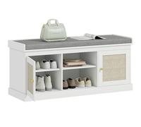 HOMCOM Panca per scarpe Armadietto per scarpe Panca da corridoio bohémien con sedile imbottito Ante in rattan Scaffale aperto Scaffale regolabile per 9 paia di scarpe per ingresso 105x35x47 cm Bianco