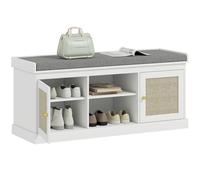 Homcom Panca per scarpe con ante anteriori in rattan, ripiani regolabili e aperti per ingresso camera da letto 105X35X47 cm Bianco