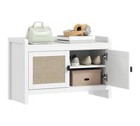 Homcom Panca per scarpe con ante anteriori in rattan, ripiano rimovibile per ingresso o camera da letto 80X35X52 cm bianco e beige