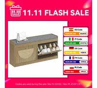 Homcom Panca per scarpe con sedile imbottito, ante anteriori in rattan, ripiano regolabile per 8 paia di scarpe naturali