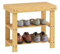 HOMCOM Panca per Scarpe in Bambù, 3 Livelli, Finitura Legno Naturale