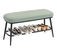 HOMCOM Panca per scarpe, in pelle PU, con cuscino imbottito, ripiano portaoggetti e struttura in metallo, per corridoio e ingresso, verde