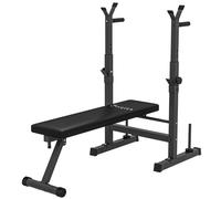 HOMCOM Panca da Palestra Pieghevole con Supporto per Bilanciere Regolabile in 8 Posizioni, Panca Pesi in Acciaio e PU per Palestra Casa, Portata 220 kg, 140x73x98-122 cm, Nero