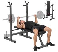 HOMCOM Panca da Palestra Pieghevole con Supporto per Bilanciere Regolabile in 8 Posizioni, Panca Pesi in Acciaio e PU per Palestra Casa, Portata 150 kg, 140x73x98-122 cm, Grigio