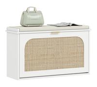 HOMCOM Panca Scarpe ingresso, panca portaoggetti stretta, seduta imbottita, porta in rattan, cassetto pieghevole e ripiano regolabile, stile bohémien, per ingresso, corridoio, 80 x 26 x 47,5 cm
