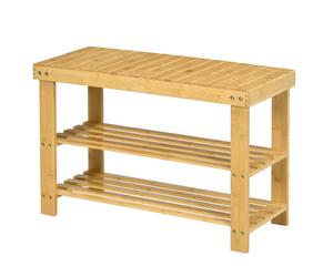 HOMCOM Panca Scarpiera Bassa in Bambù con 2 Ripiani a Doghe 70x28x45 cm