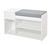 HOMCOM Panca Scarpiera con Cuscino, 3 Vani Aperti 81x31.5x49cm Bianco