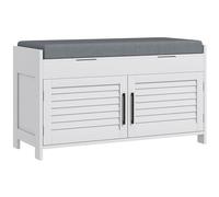 HOMCOM Panca Scarpiera con Ripiano Interno Regolabile su 6 Livelli, Scarpiera Slim in MDF e Tessuto Effetto Lino, 90x36x50 cm, Bianco e Grigio