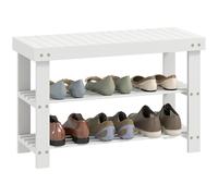 HOMCOM Panca Scarpiera da Ingresso a 3 Livelli in Bambù 70x28x45cm Bianco | Seduta, per 6 Paia di Scarpe, Scaffale per Scarpe a Doghe, Portaoggetti, per Ingresso Soggiorno Corridoio
