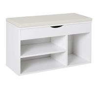 HOMCOM Panca Scarpiera, Mobile Portascarpe Salvaspazio con Sedile Imbottito Ribaltabile da Ingresso Legno, 80x30x47cm, Bianco