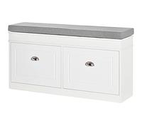 HOMCOM Panca Scarpiera Salvaspazio in Legno con Cuscino, 2 Cassetti con Mensola Regolabile per 8 Scarpe, 104x24x55cm, Bianco