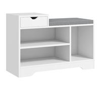 HOMCOM Panchetta per Scarpe Imbottita con Ripiani e Cassetto, Bianco | Panchetta moderna per ingresso, piano d'appoggio, cuscino imbottito, soggiorno, corridoio
