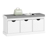 HOMCOM Panchina con cassetti rimovibili, cuscino imbottito, Bianco | Panchina d'ingresso in stile lino, corridoio, soggiorno