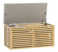 HOMCOM Panchina portaoggetti imbottita effetto lino con coperchio e struttura in bambù, per camera da letto, corridoio, soggiorno, 90 x 42 x 43 cm, grigio e naturale