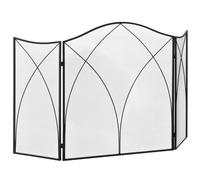 HOMCOM Parascintille Camino 3 Parti con Decorazioni 108x24x76 cm Nero | Pieghevole, Parafuoco in Metallo
