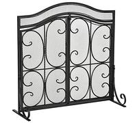 HOMCOM Parascintille per Camino a Legna in Metallo, Copri Camino per Interno con 2 Porte Chiusura a Clip, 88x30x89cm, Nero