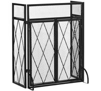 HOMCOM Parascintille per Camino in Metallo con 3 Pannelli Pieghevoli, 120x11.5x79 cm, Nero Aosom