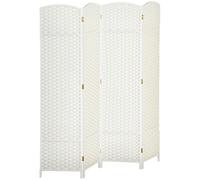 HOMCOM Paravent - Divisorio pieghevole in bambù, 4 pezzi, 160 x 170 cm, per soggiorno, colore: Bianco