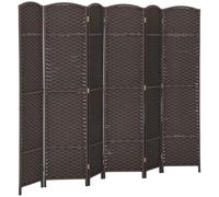 HOMCOM Paravent - Divisorio pieghevole in legno di pino, 6 pezzi, 240 x 170 cm, divisorio per soggiorno, colore: Marrone