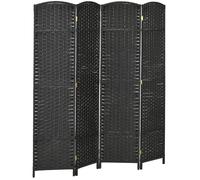 HOMCOM Paravento a 4 pannelli, 160 x 170 cm, separatore per ambienti pieghevole, divisorio per soggiorno, camera da letto, ufficio, nero