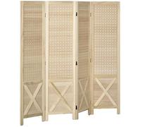 HOMCOM Paravento a 4 pannelli, divisorio per camera pieghevole, 152 x 1,7 x 144,5 cm, con schermo di privacy, fori per appendere per ufficio, camera da letto, soggiorno naturale