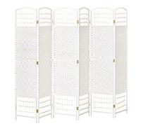 HOMCOM Paravento a 6 pannelli separatore per ambienti pieghevole 242 x 170 cm divisore per camera da letto in fibra di carta decorazione elegante per camera da letto soggiorno bianco