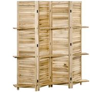 HOMCOM Paravento da Interni 4 Ante Separé con Ripiani 162x170 cm Legno | Pieghevole, Design a Doghe, Separe Divisorio Interno, Divisorio per Ambienti, Legno di Paulonia, per Casa e Ufficio