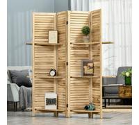 HOMCOM Paravento da Interni Pieghevole a 4 Ante, Separé con Ripiani e Design a Doghe, Divisorio per Ambienti in Legno di Paulonia per Casa e Ufficio, 162x170 cm, Legno Il divisorio per ambienti in leg