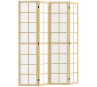 HOMCOM Paravento da Interno 4 Pannelli Pieghevole in Legno e Tessuto 160x170cm