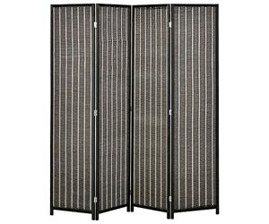 HOMCOM Paravento da Interno a 4 Ante in Legno e Bambù, Separé Divisorio Pieghevole Salvaspazio Altezza 180cm Stile Boho, Nero e Marrone
