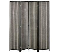 HOMCOM Paravento da Interno a 4 Ante Pieghevole Nero e Marrone | Altezza 180cm, in Legno e Bambù, Separé Divisorio Ambienti Salvaspazio, Stile Boho