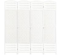 HOMCOM Paravento da Interno a 4 Pannelli Pieghevole 160x170 cm Bianco | Separé Divisorio per Ambienti Interno, Autoportante, Intrecciato in Corda di Carta e Legno, per Casa Soggiorno Ufficio