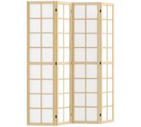 HOMCOM Paravento da Interno a 4 Pannelli Pieghevole, 160x170 cm Separe Divisorio Interno in Tessuto e Legno di Pino, Divisorio per Ambienti Autoportante per Casa, Soggiorno e Ufficio, Colore Legno