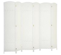 HOMCOM Paravento Divisorio Pieghevole a 6 Ante Intrecciato 240x170 cm Bianco