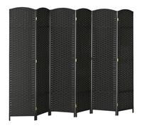HOMCOM Paravento Divisorio Pieghevole a 6 Ante Intrecciato 240x170 cm Nero