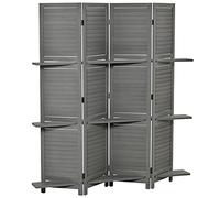 HOMCOM Paravento interno a soffietto 4 pannelli 160L x 170H cm 3 ripiani pieghevoli Divisorio per ambienti ante a persiana Legno di Paulownia Grigio