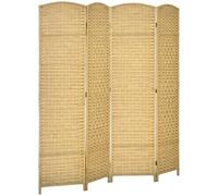HOMCOM Paravento interno in legno, 4 pannelli, 180 x 180 cm, divisorio pieghevole, per soggiorno, camera da letto, casa, legno naturale