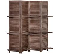 HOMCOM Paravento in legno 4 pannelli 162 x 170 cm con 3 ripiani divisorio pieghevole divisorio interno color noce