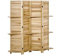 HOMCOM Paravento per Interni Pieghevole 4 Ante con Ripiani in Legno 162x170cm