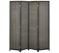 HOMCOM Paravento per Interni, Separé Pieghevole a 4 Pannelli, Divisorio per Ambienti in Legno e Bambù, 180x180x1.9cm, Nero e Marrone Aosom