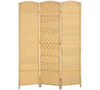 HOMCOM Paravento da Interno a 3 Pannelli Pieghevole, 135x180 cm Separé Divisorio per Ambienti Interno Autoportante Intrecciato in PP e Legno di Pino per Casa, Soggiorno e Ufficio, Effetto Naturale
