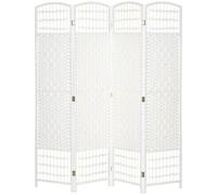 HOMCOM Paravento da Interno a 4 Pannelli Pieghevole, 160x170 cm Separé Divisorio per Ambienti Interno Autoportante Intrecciato in Corda di carta e Legno per Casa, Soggiorno e Ufficio, Bianco